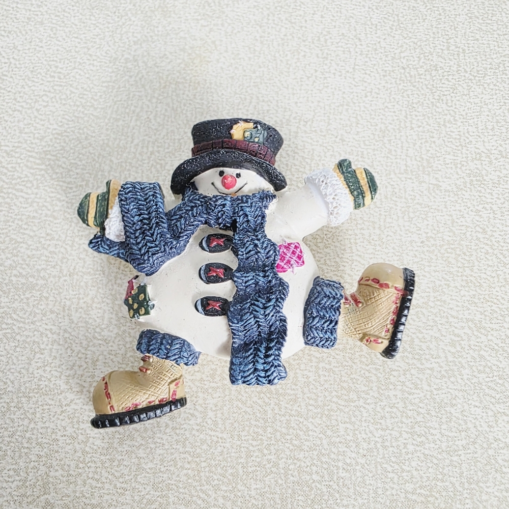 Vintage Festive Snowman Figurine with Blue Scarf